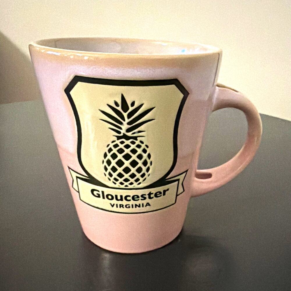 PCG Ceramic Coffee Mug 11 oz Pink Gloucester Virginia Pineapple Crest Decor